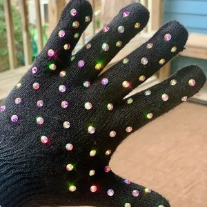 Black Rhinestone Gloves, Bling Winter Gloves